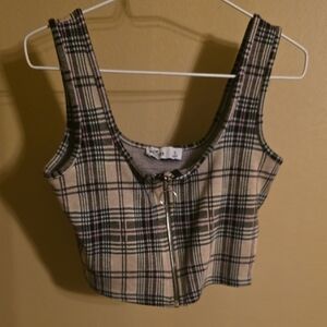 CUTE VINTAGE HOLLISTER Plaid Zip-Front Crop Top